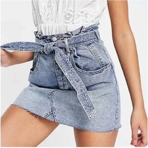 NWT Free People East of Eden Denim Mini Skirt in Mid Indigo Size 24